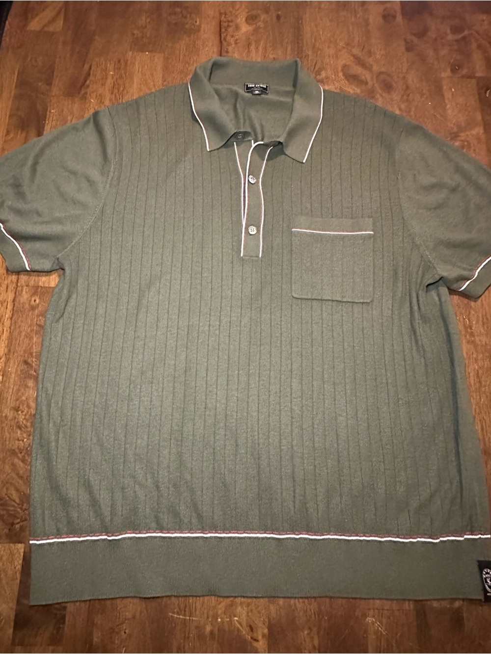 Todd Snyder Men's Olive Green Knit Polo Shirt with Contrast Trim silk cott blend